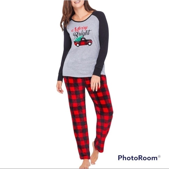 HOLIDAY FAMJAMS Women's Family Pajama 2-Piece Set In Grey and Red size XL - Picture 1 of 7